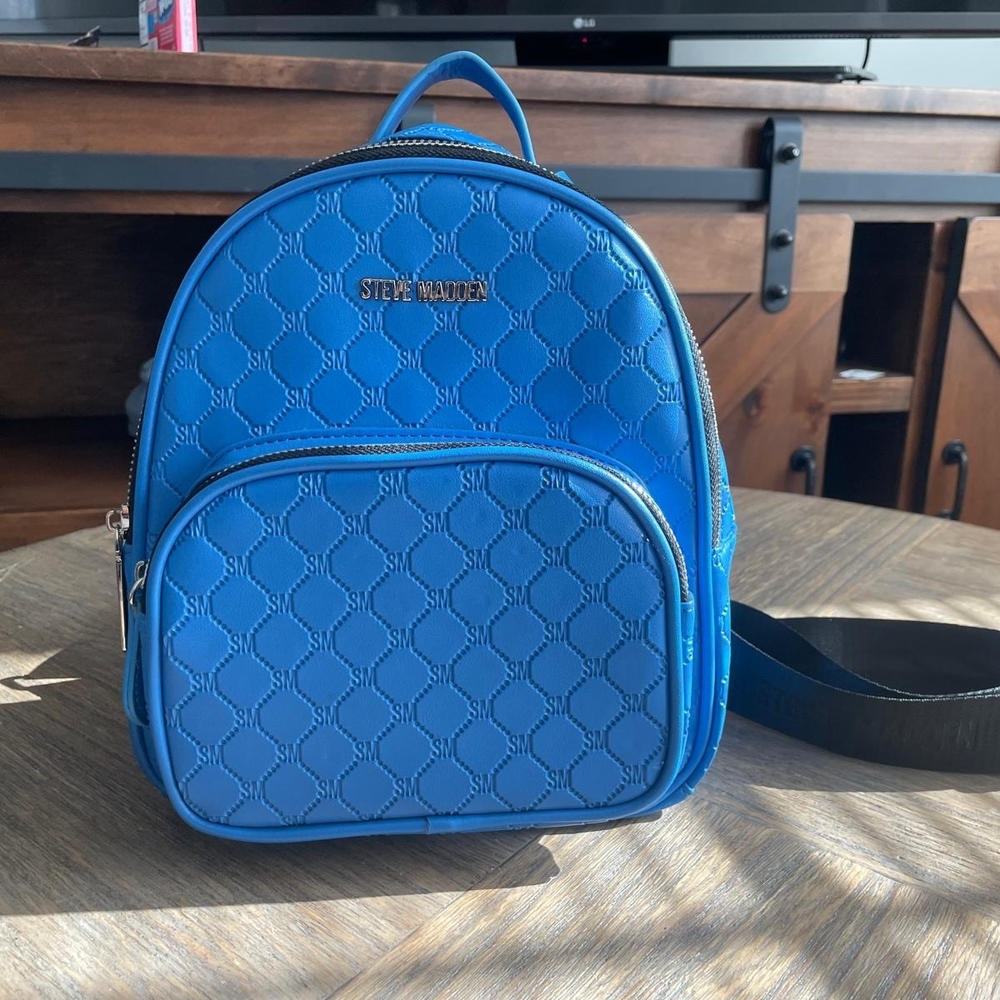 Steve Madden Quilted Blue Backpack